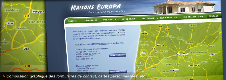 Habillage graphique du site internet des Maisons Europa